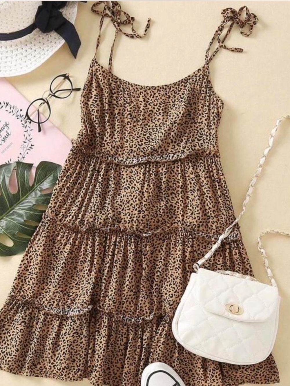 Leopard Print Tiered Sundress - Brown